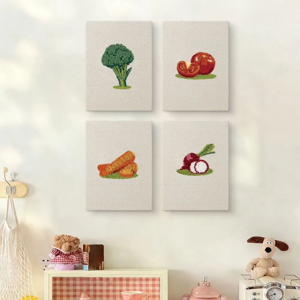 Figured'Art Vers en Knapperig Punch Needle Set 4 stuks met frame