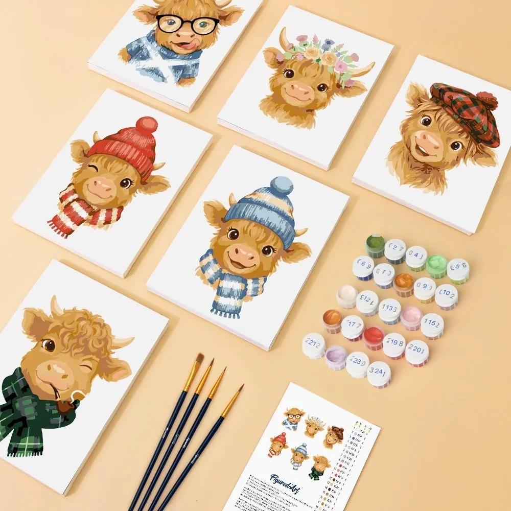 Figured'Art Mini Kleine Moe Vrienden schilderen op nummer 15x20cm 6 stuks koeien