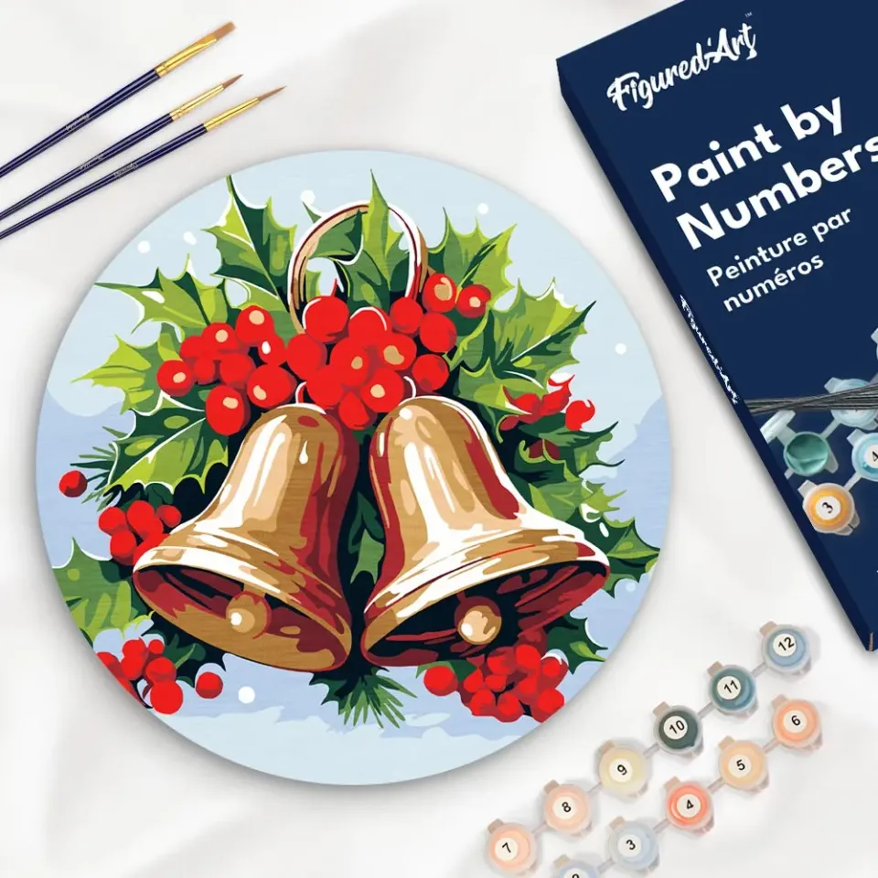 Figured'Art Kerstklokken schilderen op nummer houten schijf 30cm