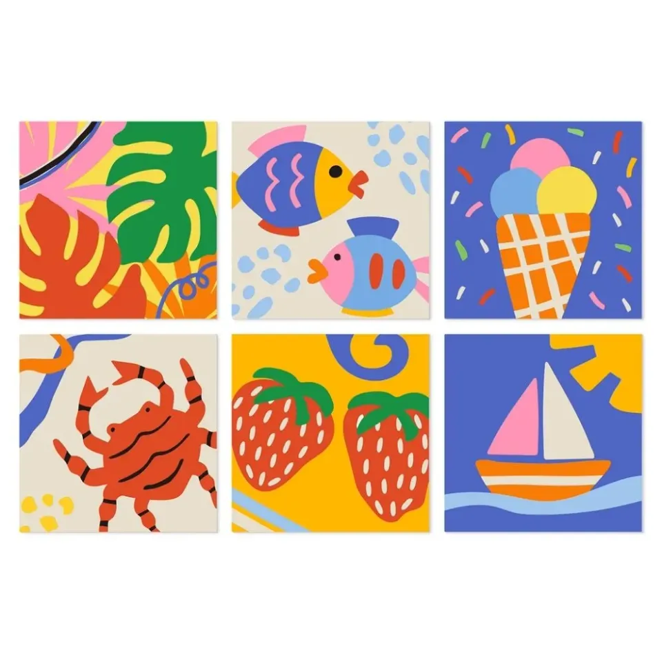 Figured'Art Zomervormen schilderen op nummer 20x20cm 6 stuks panelen