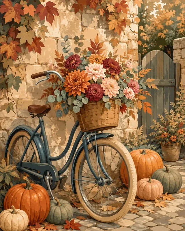 Figured'Art Bloemfiets Pompoenen diamond painting 40x50 cm herfst