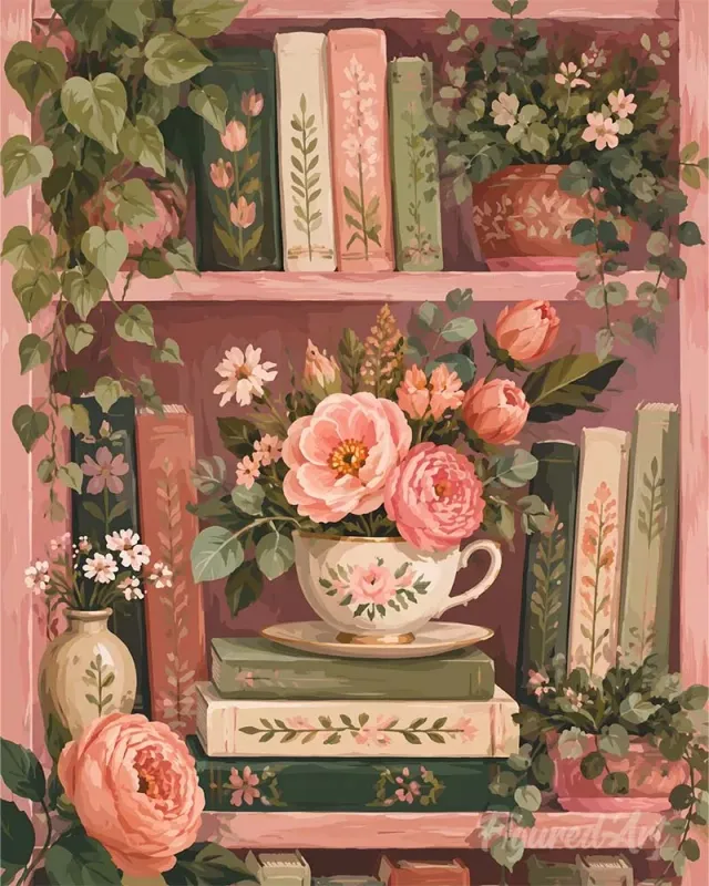 Figured'Art Pagina's en bloemblaadjes schilderen op nummer 40x50 cm