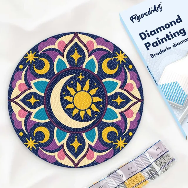 Figured'Art Hemelse mandala diamond painting hout 30 cm rond
