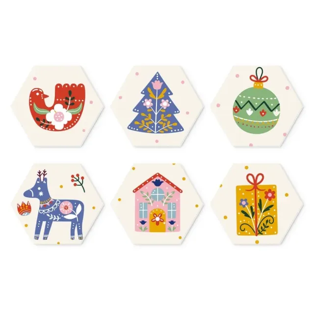 Figured'Art Mini Feestdagen-set schilderen op nummer zeshoek 6 stuks