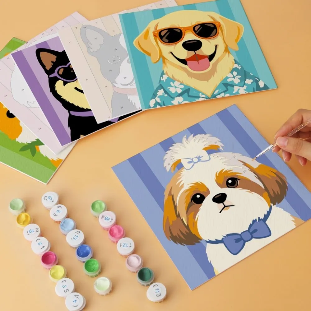Figured'Art Puppygalerij schilderen op nummer 20x20cm 6 stuks