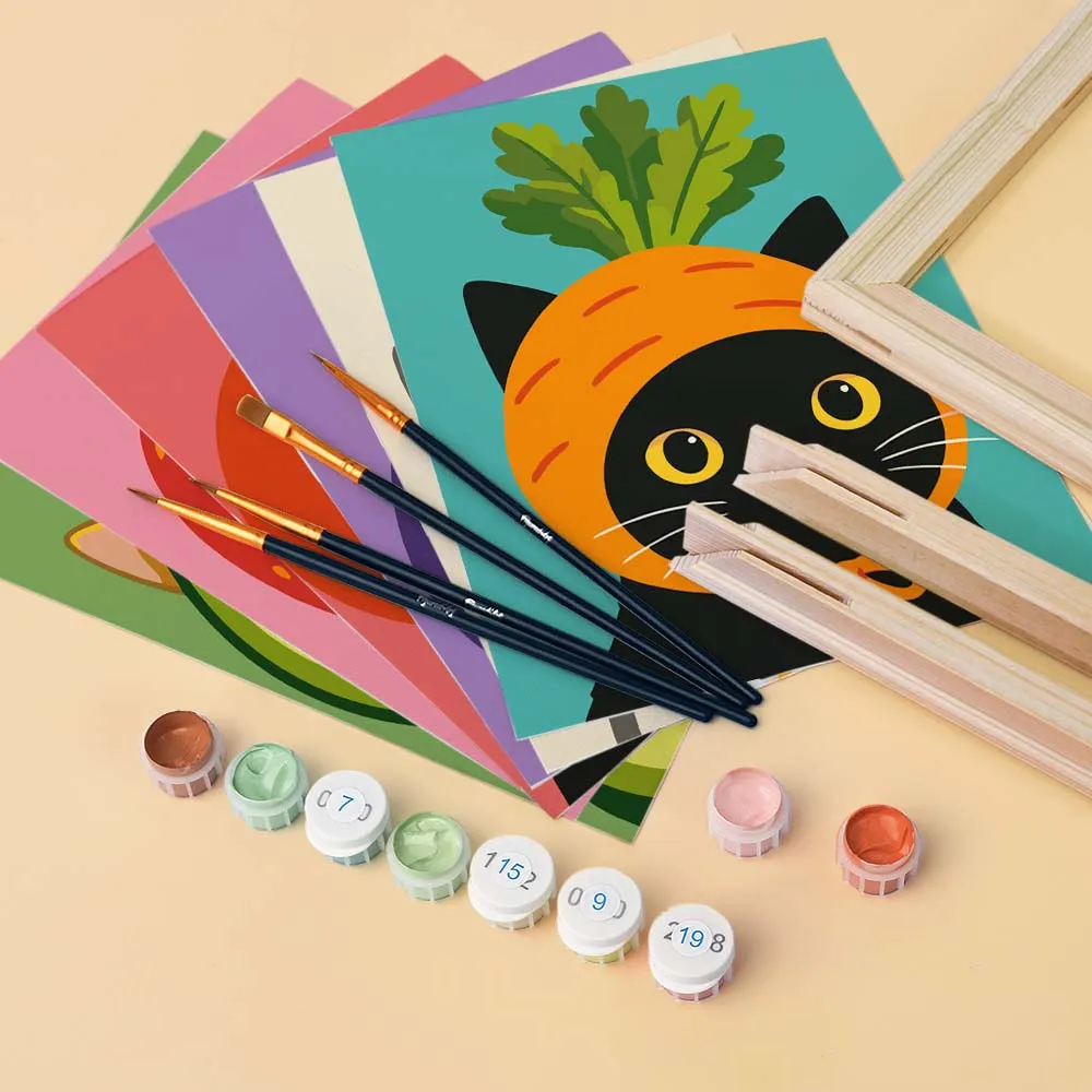 Figured'Art Katten met Mutsen mini schilderen op nummer 6x15x20