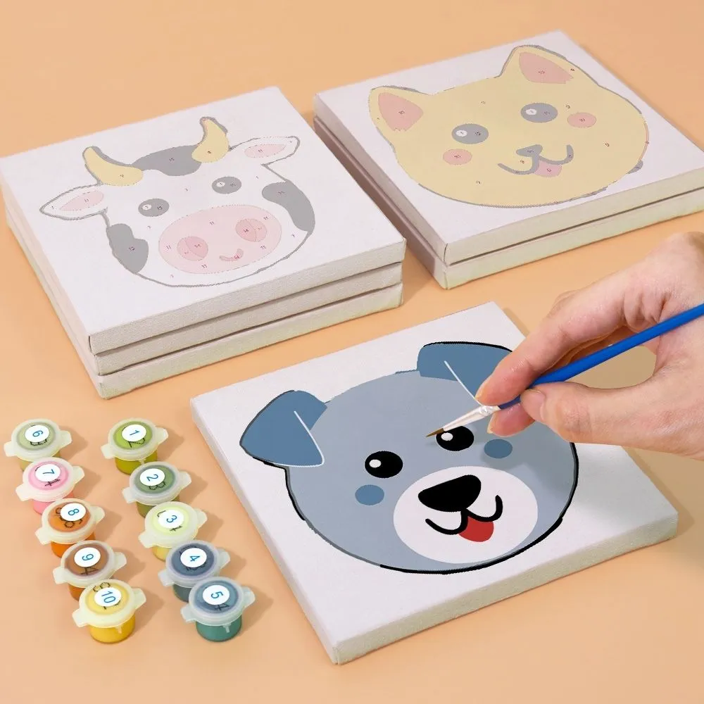 Figured'Art Mini Schattige Dierengezichten schilderen op nummer 6 stuks dieren