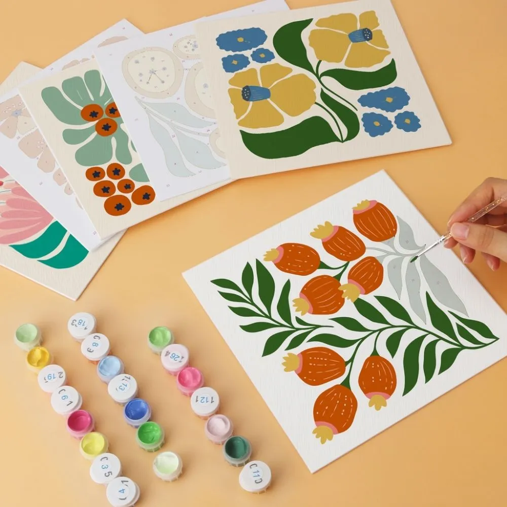 Figured'Art Mini Serie Bloemenpatroon schilderen op nummer 6 stuks 20x20cm