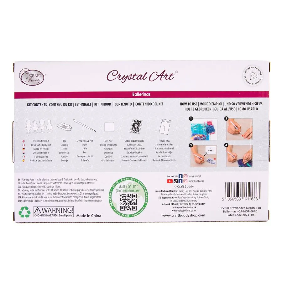Craft Buddy Crystal Art Ballerinas houten kit 4 stuks
