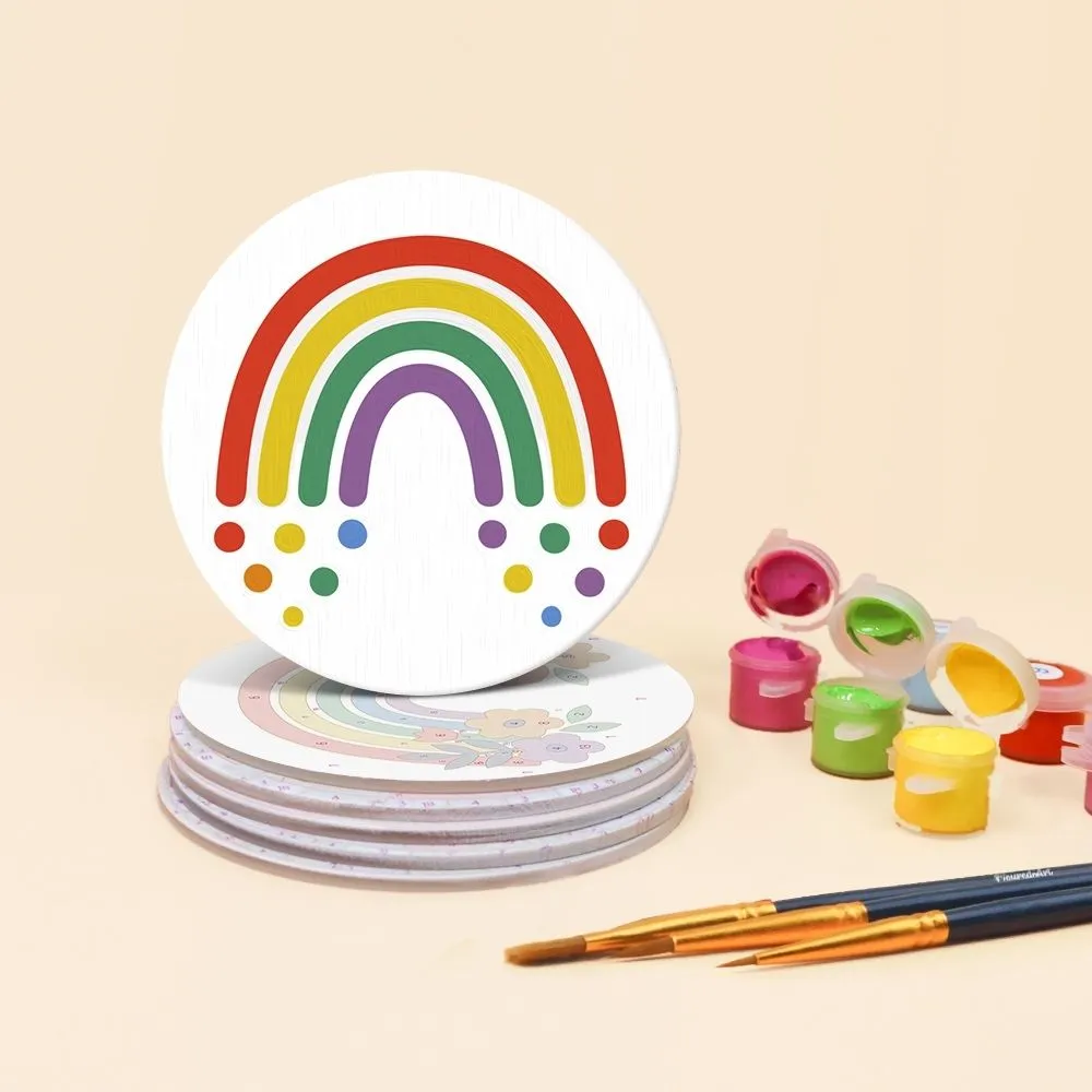 Figured'Art Kleurrijke regenboog schilderen op nummer onderzetters 10cm 6 stuks