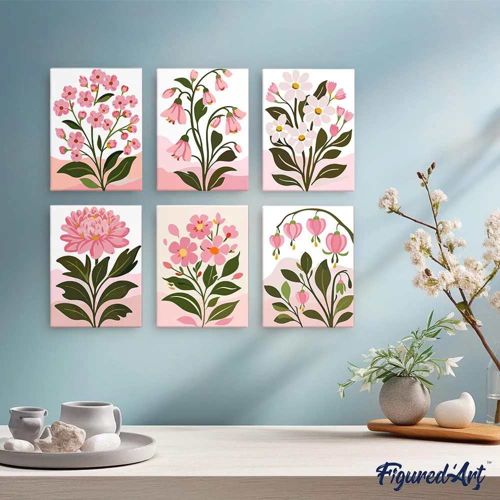 Figured'Art Roze Bloemen mini schilderen op nummer 15x20 cm 6 stuks