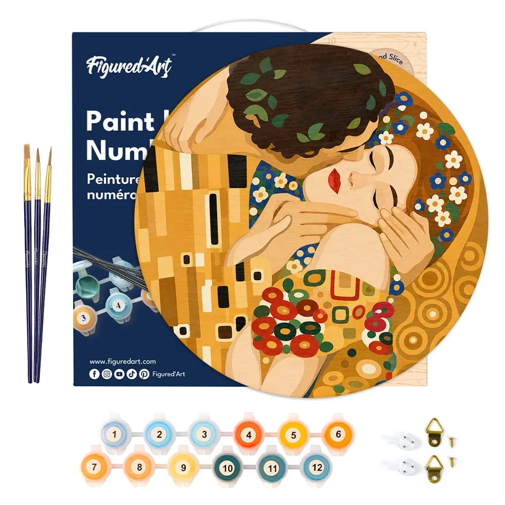 Figured'Art De kus Klimt schilderen op nummer houten schijf 30cm