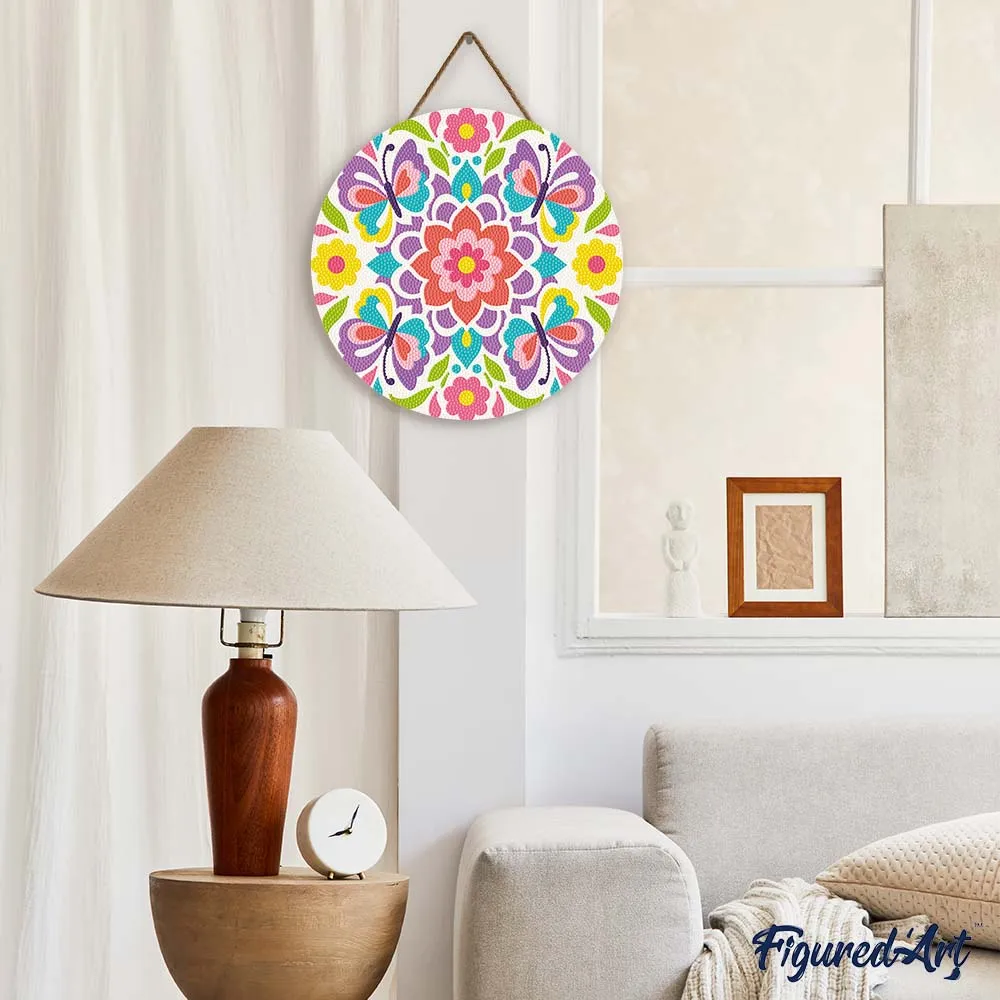 Figured'Art Vlindermandala diamond painting houten schijf 30cm full drill