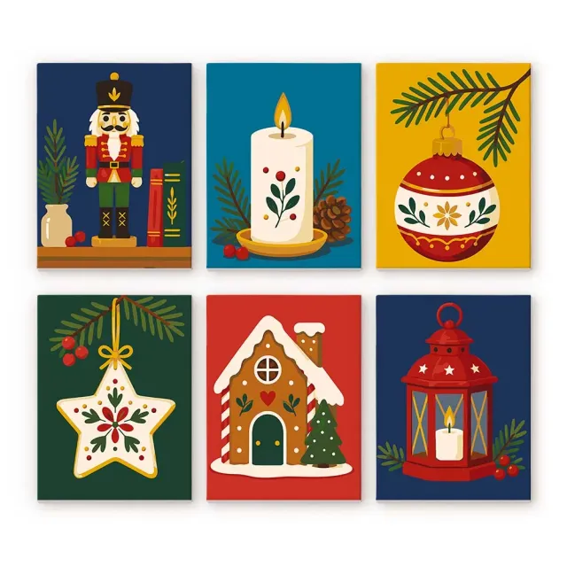 Figured'Art Mini Kersttradities schilderen op nummer 6 stuks 15x20cm