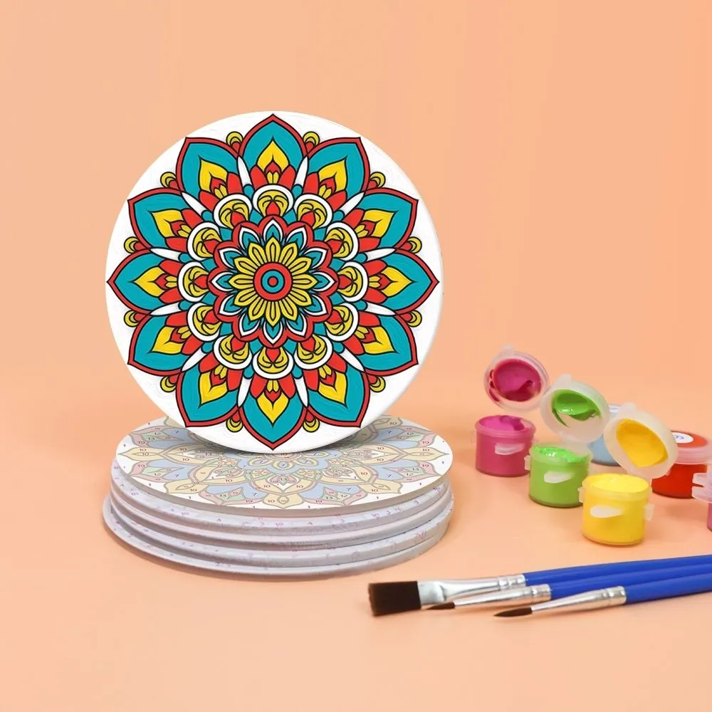 Figured'Art Gekleurde Mandala schilderen op nummer onderzetters 6x