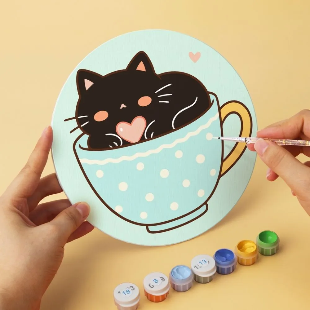 Figured'Art Mini Katten en theekopjes schilderen op nummer Ø20cm 6 stuks