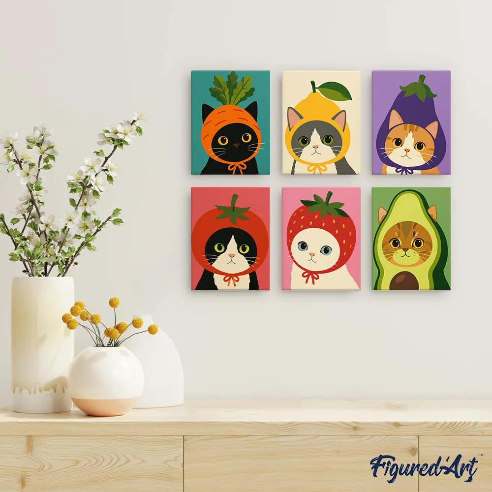 Figured'Art Katten met Mutsen mini schilderen op nummer 6x15x20