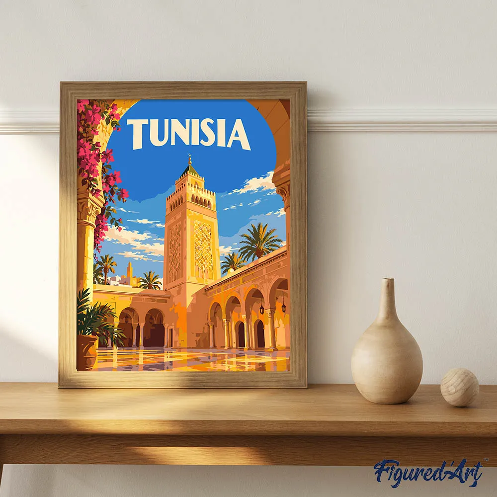 Figured'Art Reisposter Tunesië Al-Zaytuna Moskee schilderen op nummer 40x50 cm