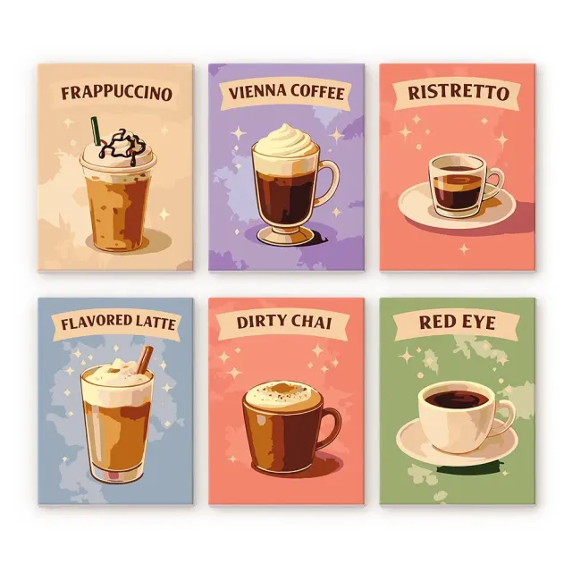 Figured'Art Mini Koffies van de Wereld schilderen op nummer 6 stuks 15x20cm