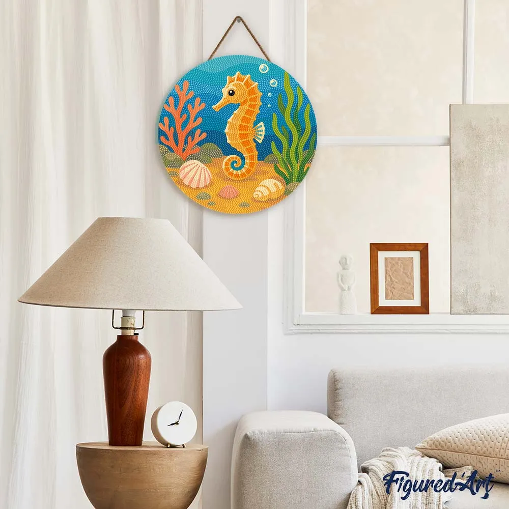 Figured'Art Zeepaardje diamond painting houten schijf 30cm rond