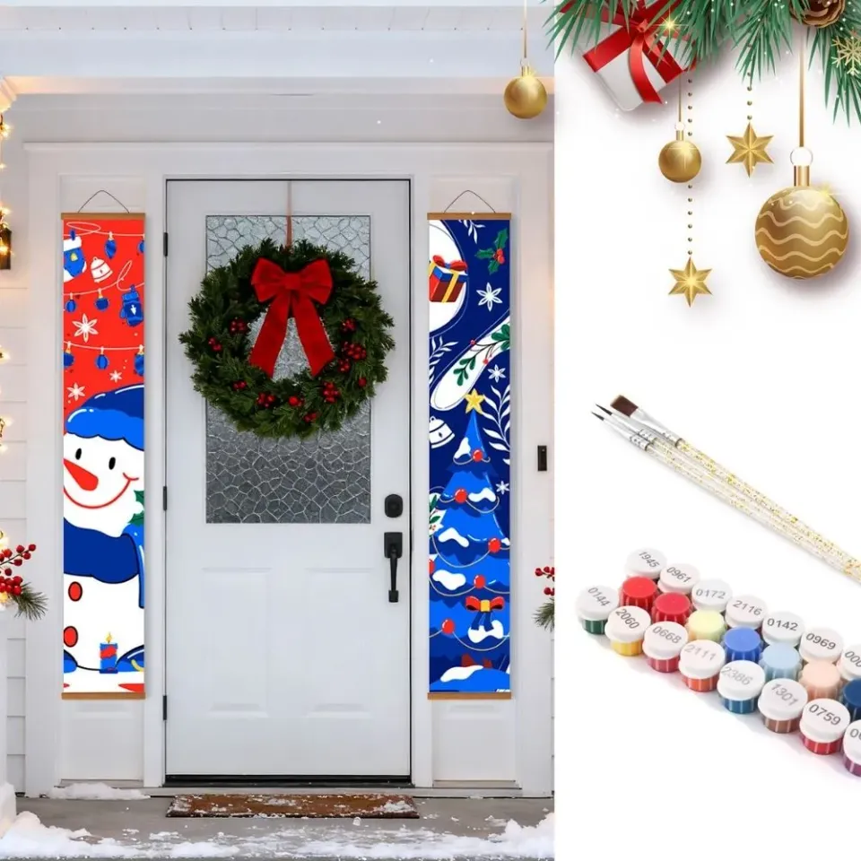 Figured'Art Vrolijke Frosty deurbanner 20x120 cm 2 stuks kerst