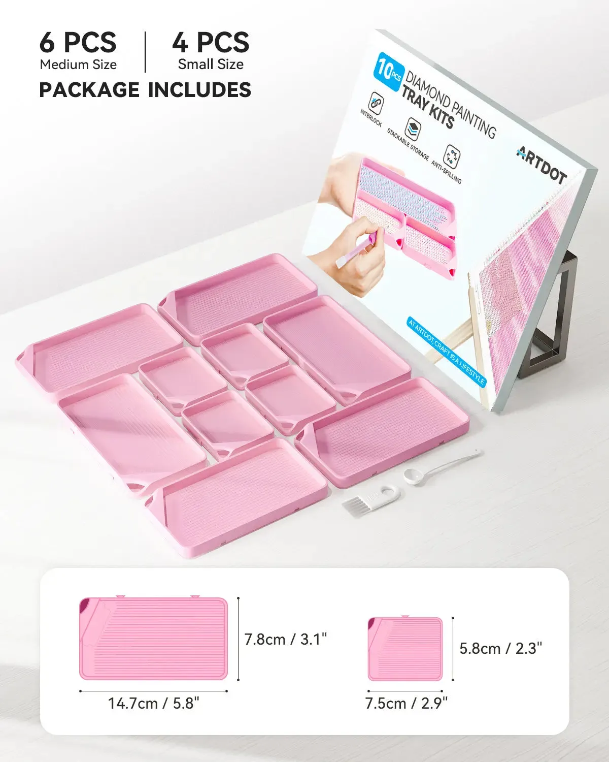 ARTDOT Diamond Painting schudbakjes set 10 stuks roze koppelbaar