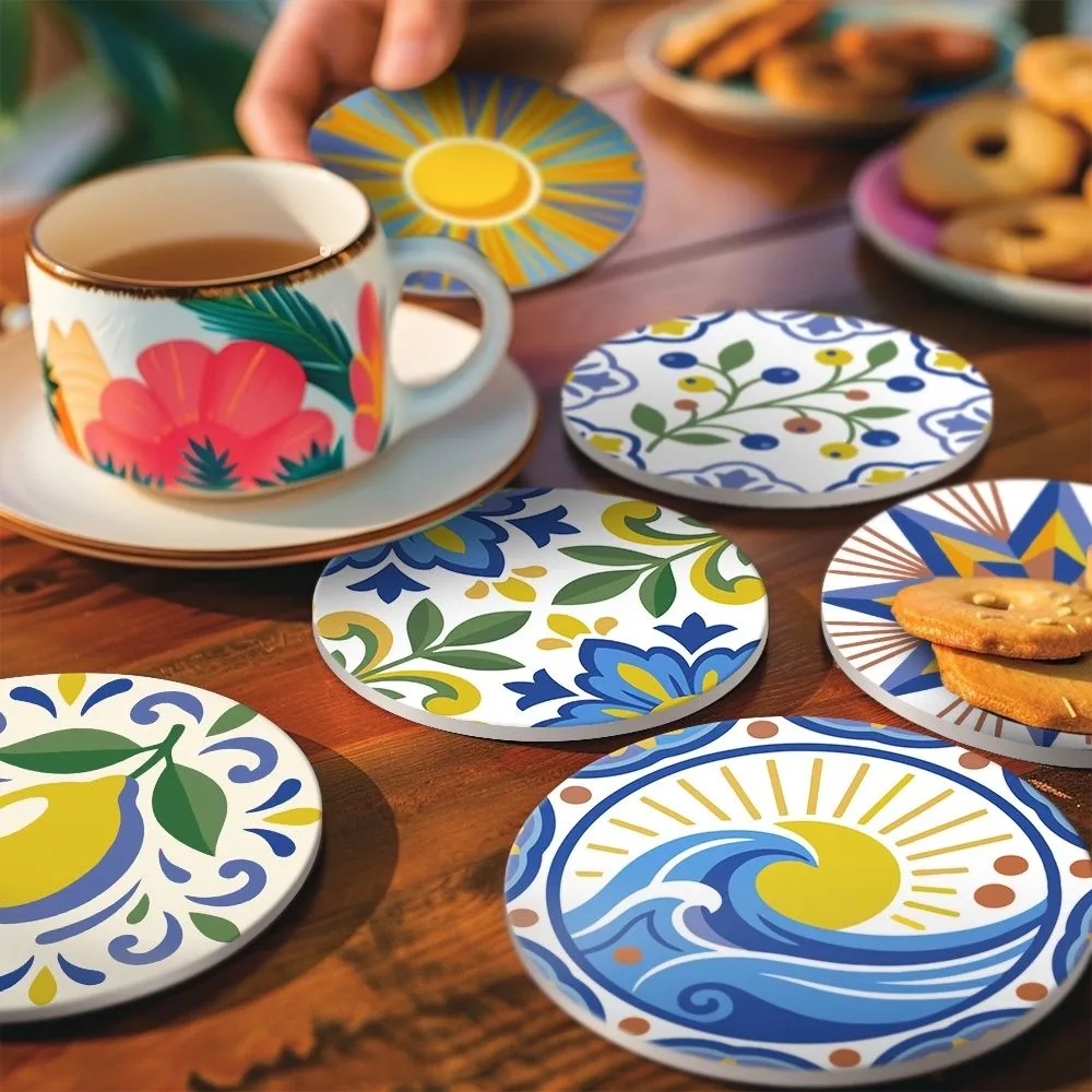 Figured'Art Mediterrane Motieven onderzetters 6 stuks 10cm