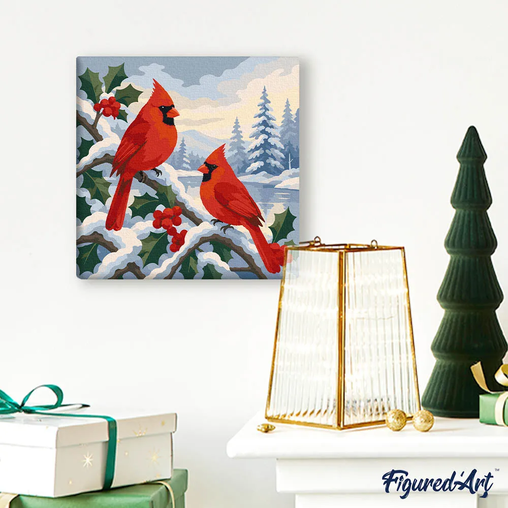 Figured'Art Winterkardinalen mini schilderen op nummer met frame