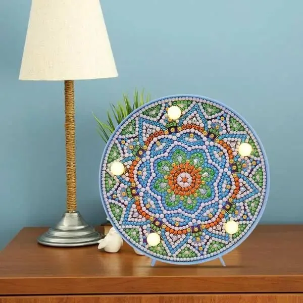 Figured'Art Blauwe Mandala LED Diamond Painting Lamp 15cm