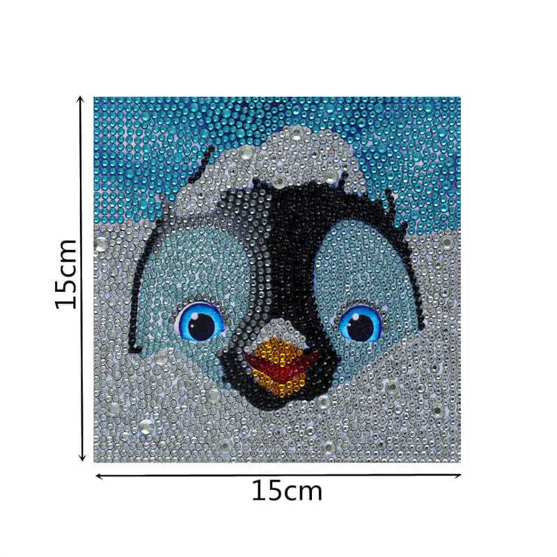 Figured'Art Diamond Painting Pinguïn diamond painting 15x15cm rond met lijst