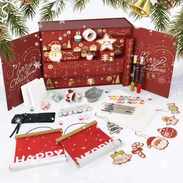 Figured'Art Vrolijk Kerstfeest adventskalender 2025 rood 12 deurtjes