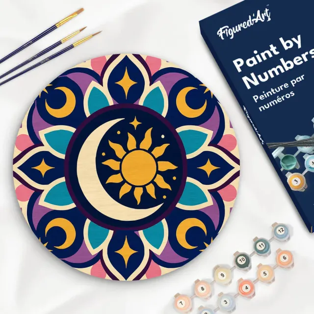 Figured'Art Hemelse Mandala schilderen op nummer houten schijf 30 cm