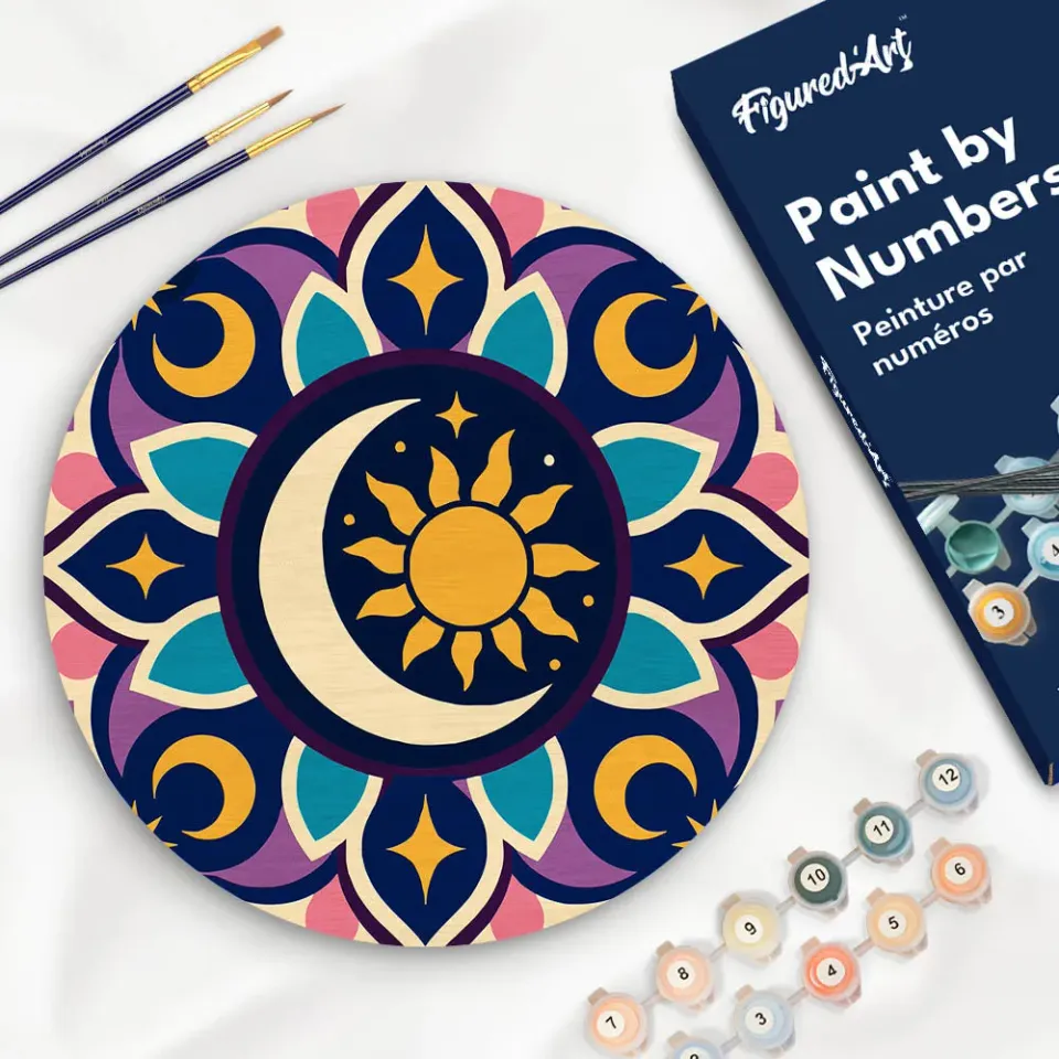 Figured'Art Hemelse Mandala schilderen op nummer houten schijf 30 cm