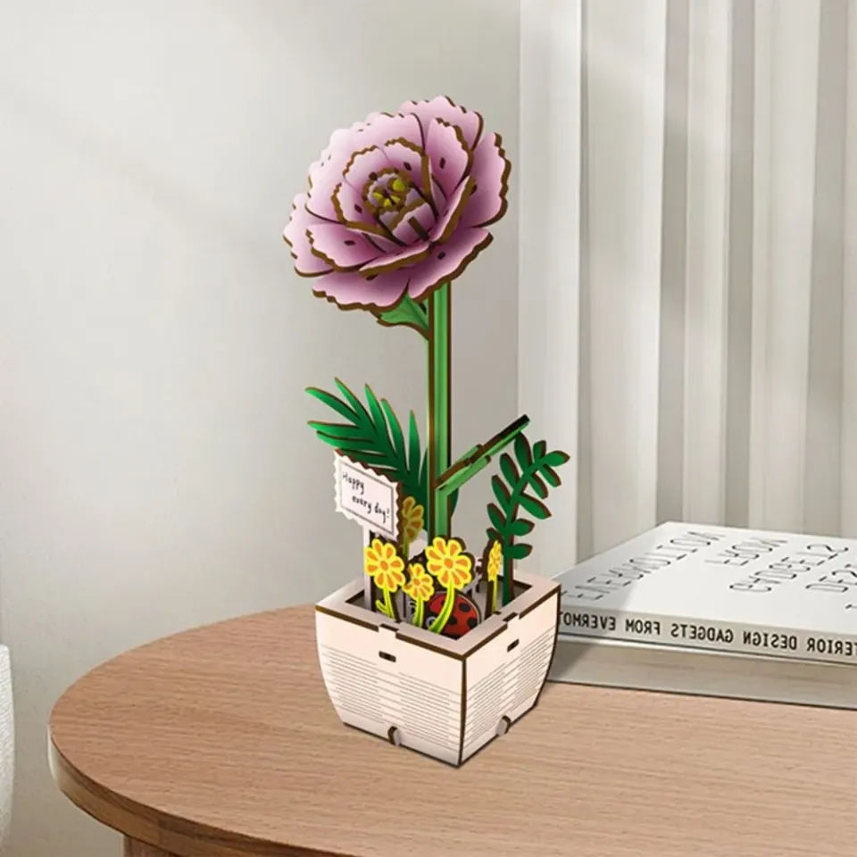 Figured'Art Pioenroos 3D puzzel hout 83 stukjes