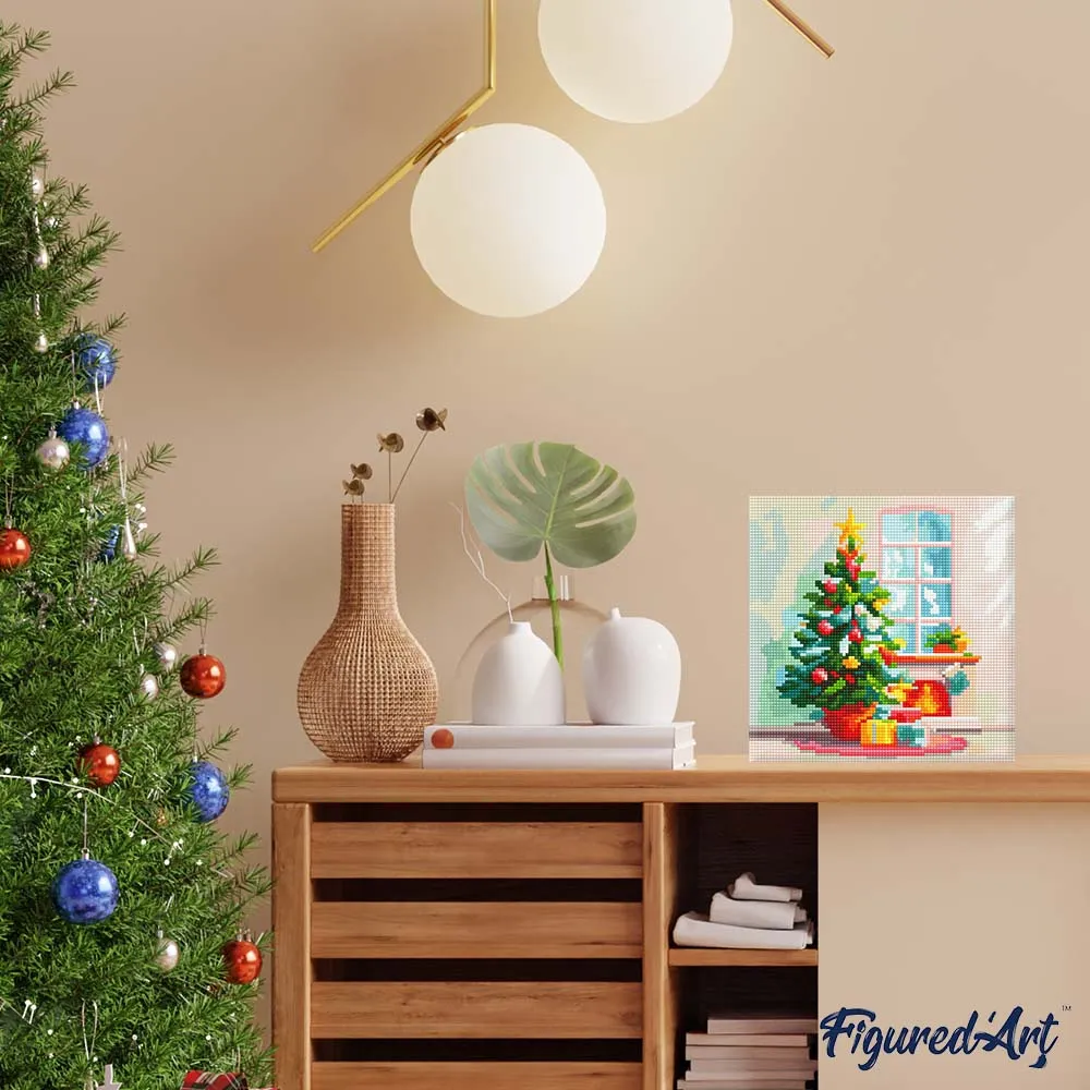 Figured'Art Kerstboom en open haard mini diamond painting 25x25