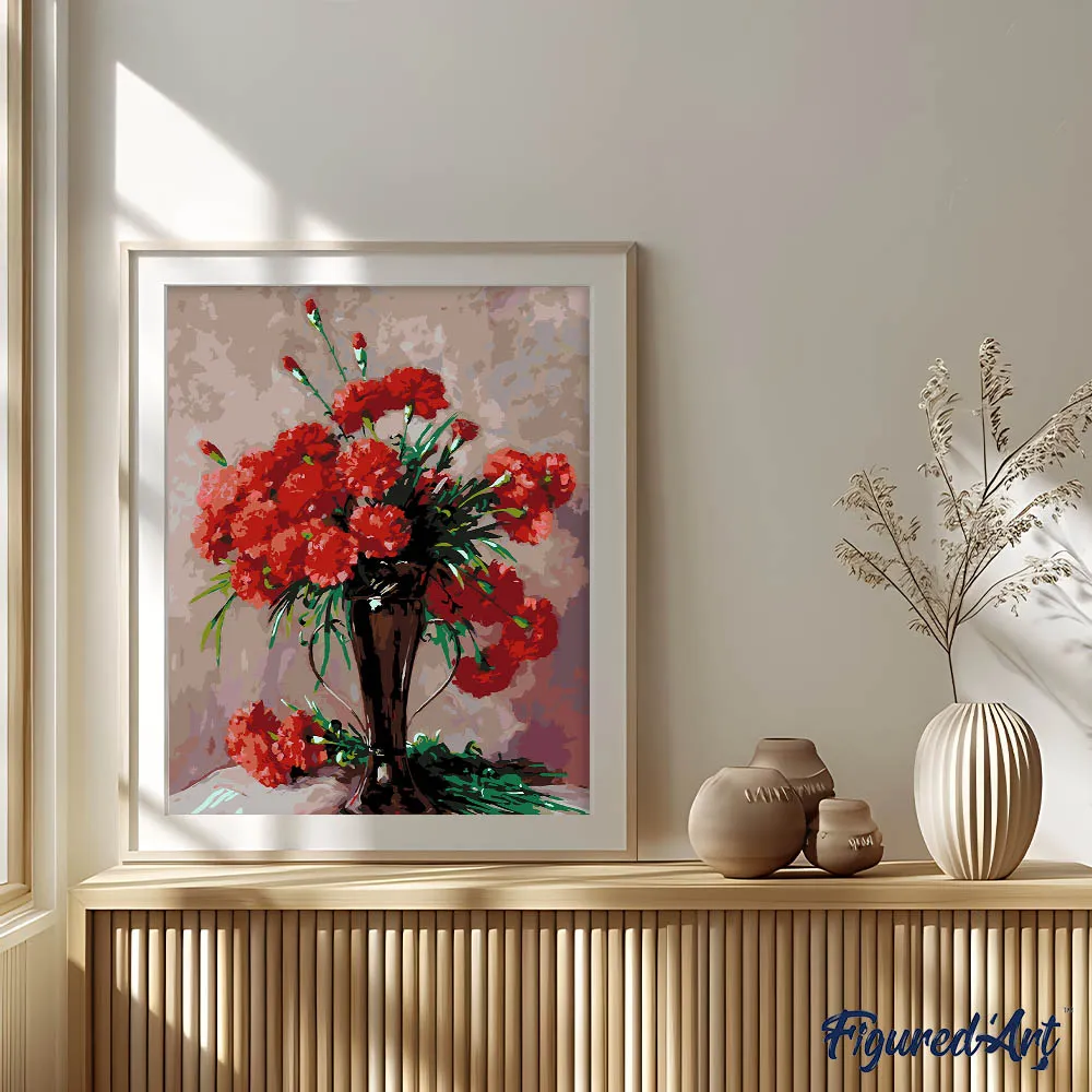 Figured'Art Carnations in a silver vase schilderen op nummer 40x50 bloemen