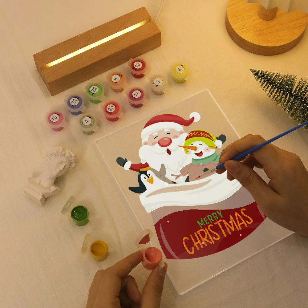 Figured'Art Kerstman 02 schilderen op nummer 15x20cm met LED-licht