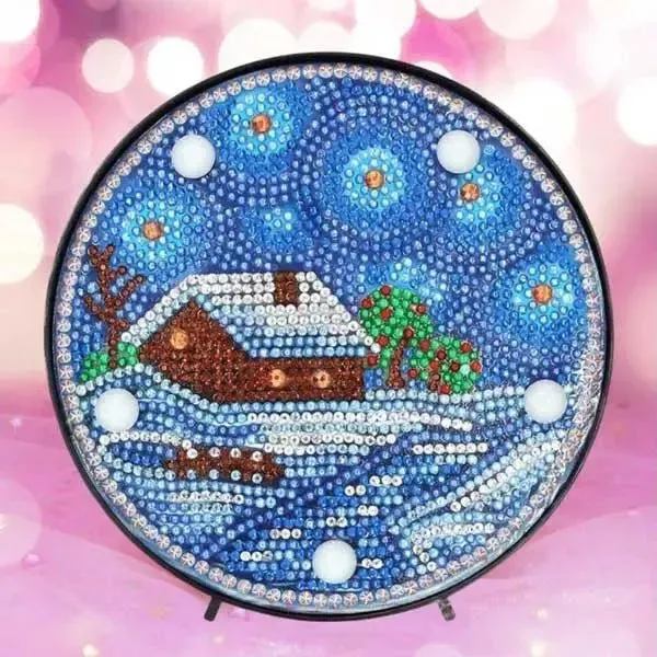 Figured'Art Winterhuis diamond painting lamp 15 cm met led