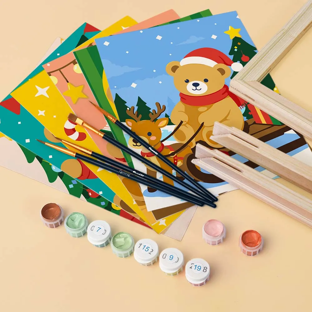 Figured'Art Mini Kerstteddyberen schilderen op nummer 6x 15x20cm kerst