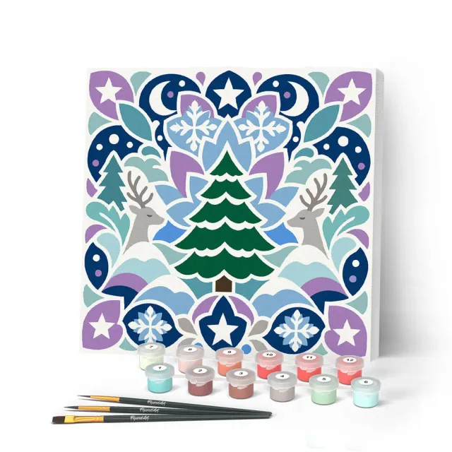 Figured'Art Mini Schilderen op Nummer Kerstmandala schilderij 20x20 cm ingelijst eenvoudig