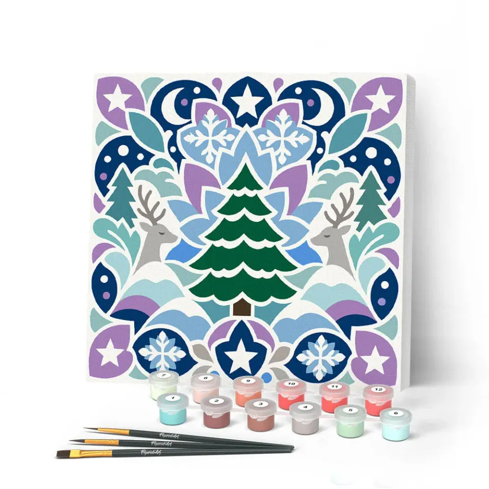 Figured'Art Mini Schilderen op Nummer Kerstmandala schilderij 20x20 cm ingelijst eenvoudig