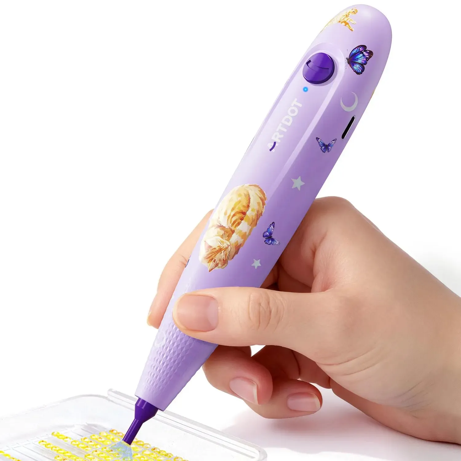 ARTDOT E-Painter elektrische diamond painting pen paars + 15 bakjes