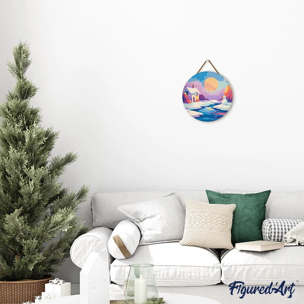 Figured'Art Wintertafereel bij zonsondergang schilderen op nummer 30cm