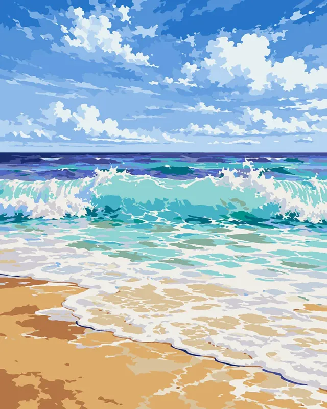 Figured'Art Turquoise Golven schilderen op nummer 40x50 cm