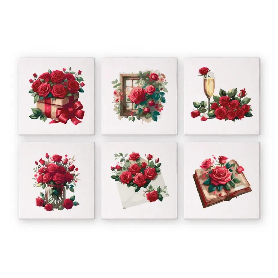 Figured'Art Rode Roos Valentijn 2 mini schilderen op nummer 15x15 6st