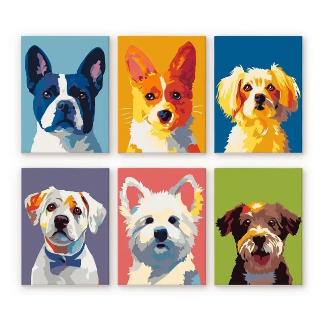 Figured'Art Moderne Hondportretten 1 Mini Schilderen op Nummer 15x20cm 6 stuks