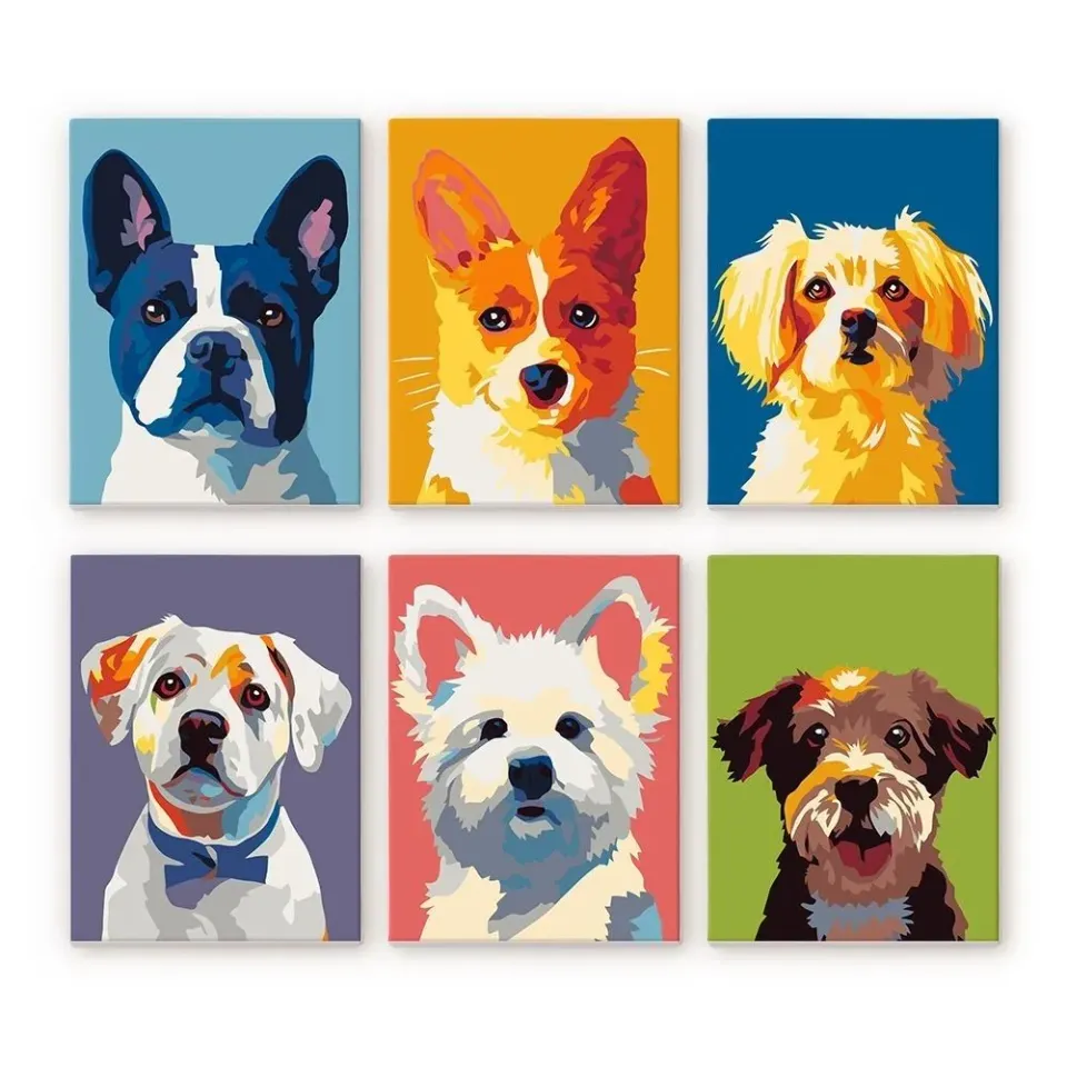 Figured'Art Moderne Hondportretten 1 Mini Schilderen op Nummer 15x20cm 6 stuks