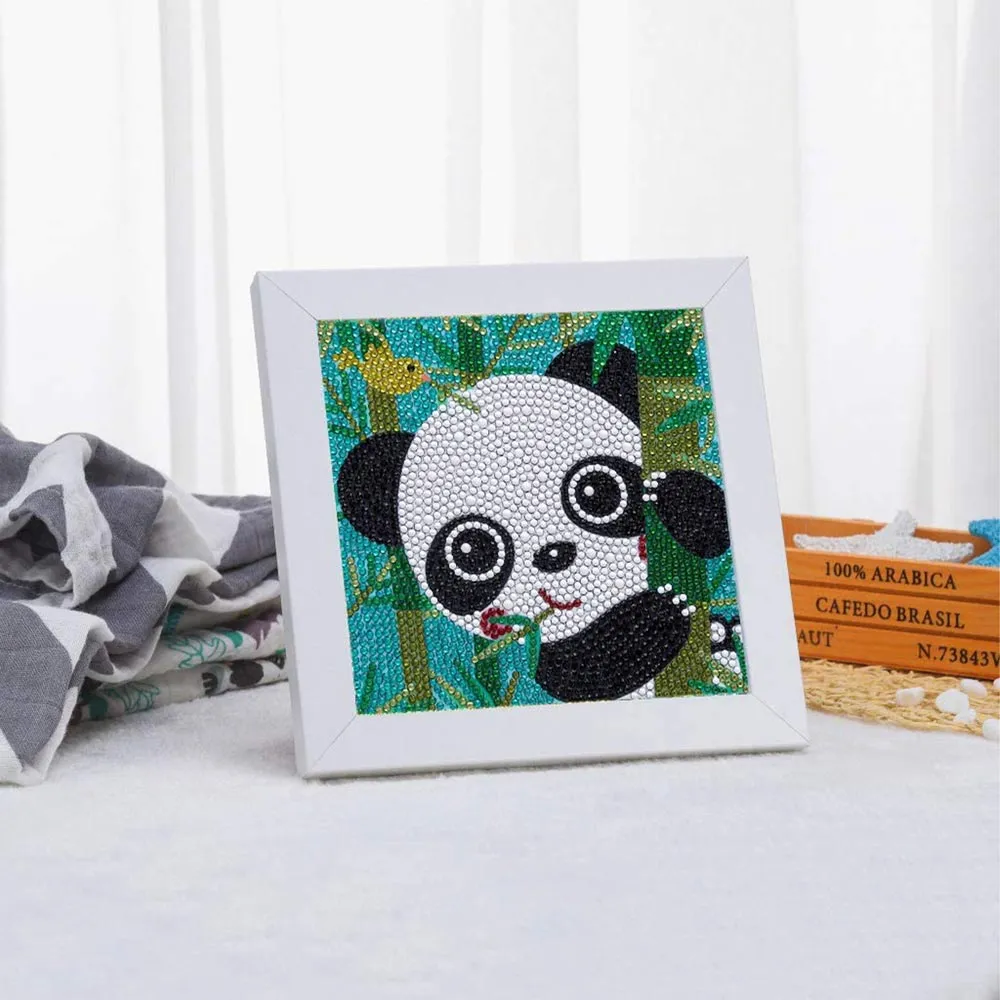 Figured'Art Panda diamond painting kinderen 15x15cm met lijst rond