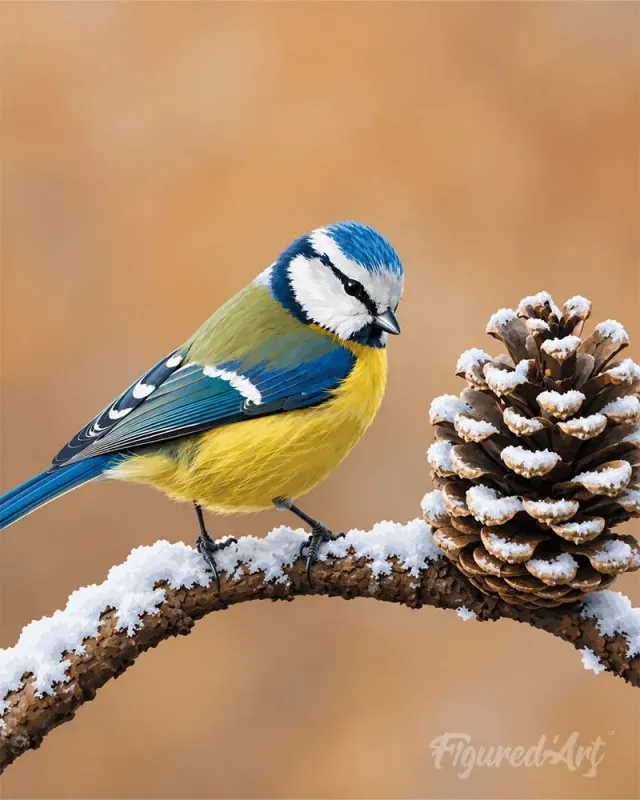 Figured'Art Diamond Painting Pimpelmees full drill winter vogel