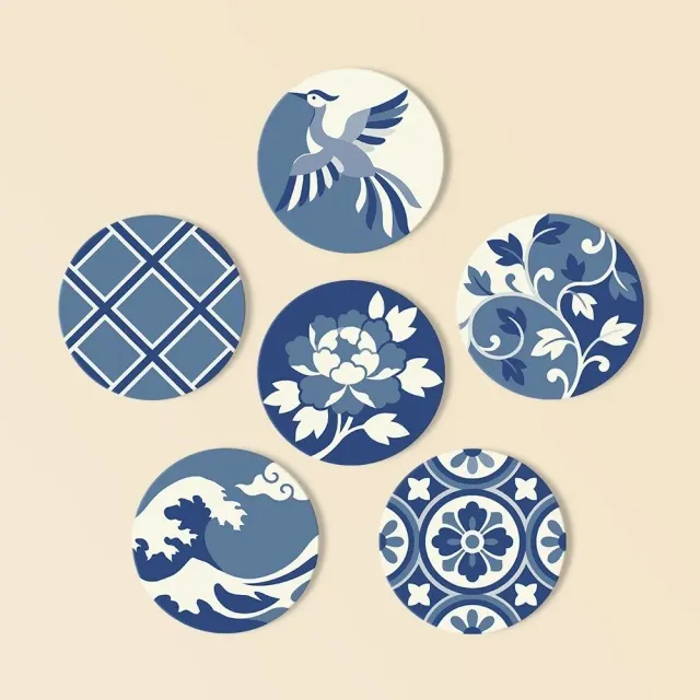 Figured'Art Mediterraan Blauw schilderen op nummer onderzetters 6 stuks
